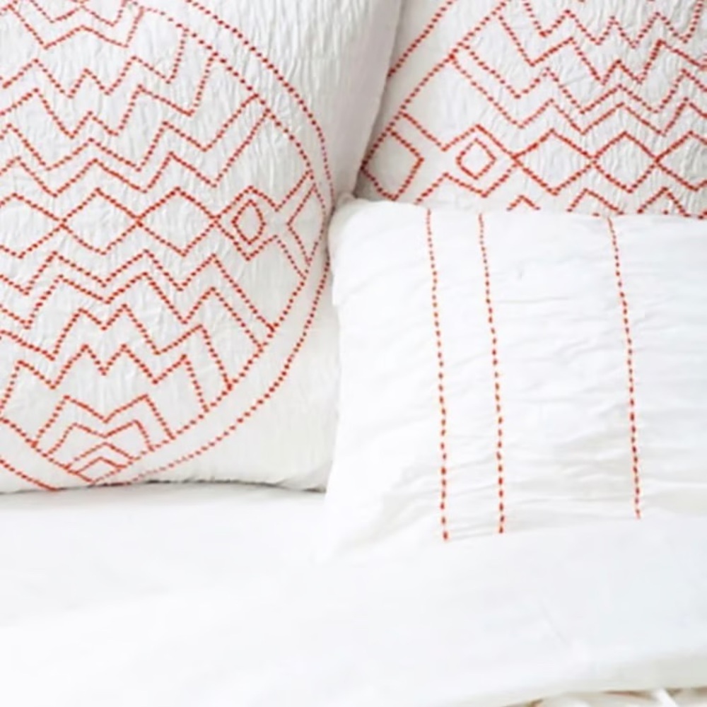 Anthropologie Corin Set - White Cotton with Orange Stitching Bedding Set